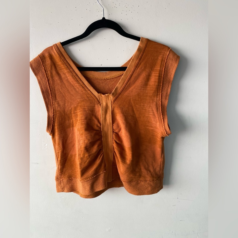 Daily Practice by Anthropologie Rust Organic Cotton Ruched Back Crop Top S - Picture 4 of 11